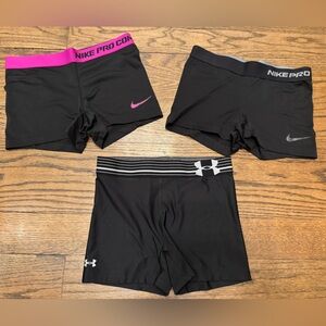 Nike Pro Shorts Bundle Small + Under Armour Black Compression